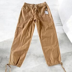 NWT Gorgeous Happily Grey Sz L Cotton Tan Mustard Parachute Cargo Jogger Pants